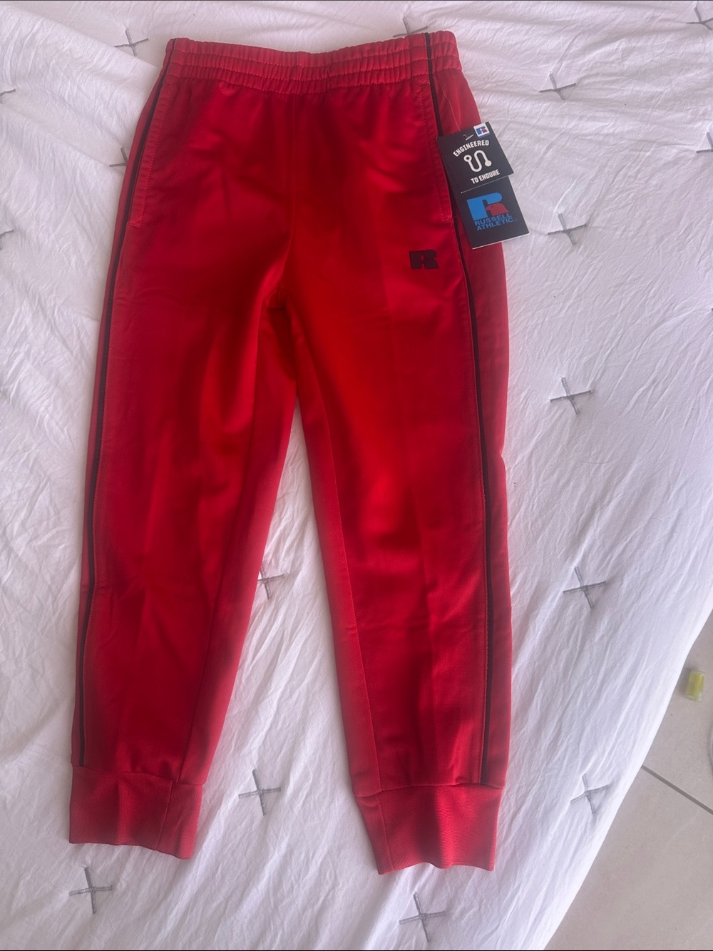 Russell Athletic Red Jogger Sweatpants for Kids with Black Side Trim